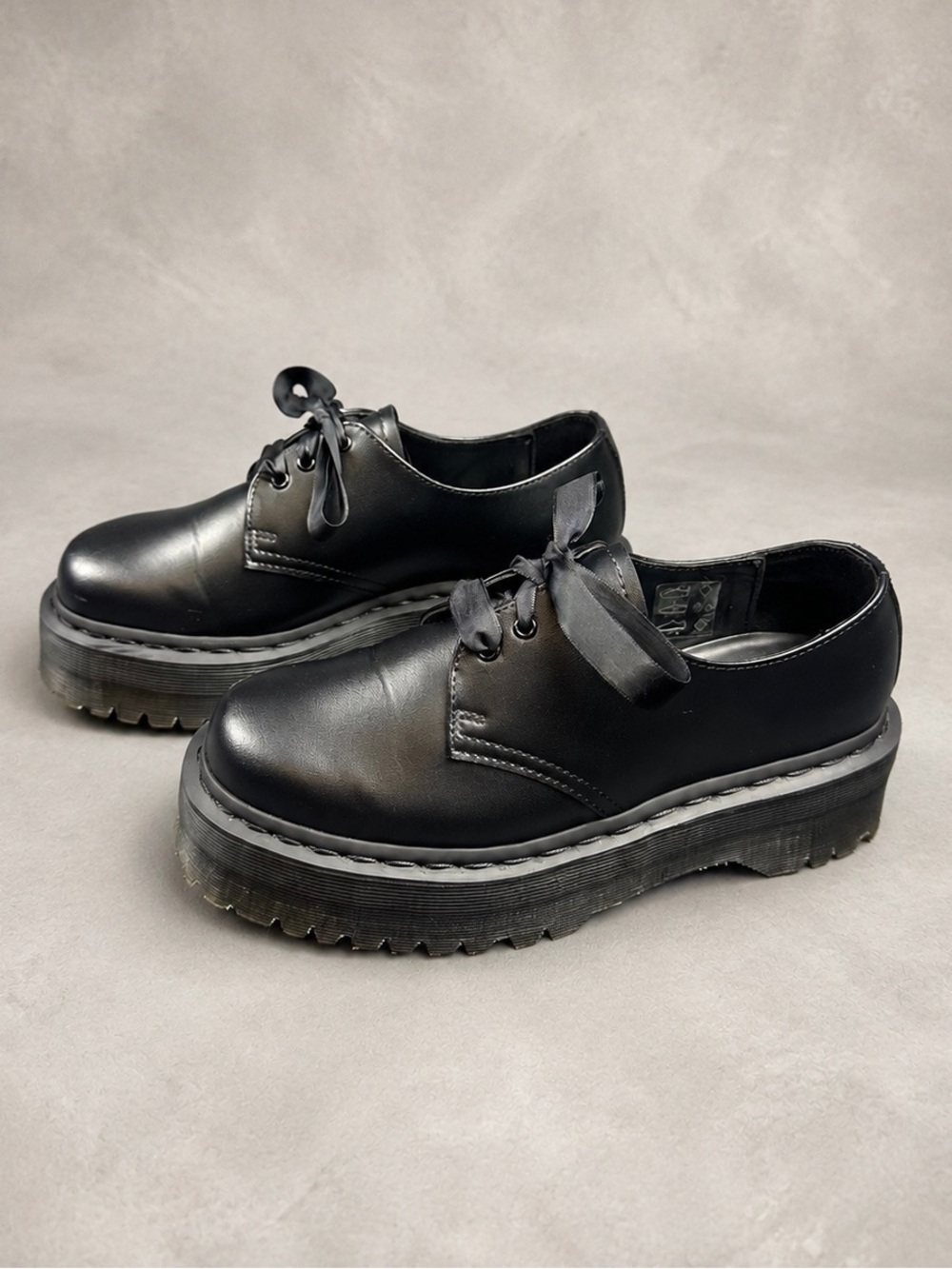Dr Martens V 1461 Quad Mono Vegan Platform Oxford Shoes Black W7 M6 EU38